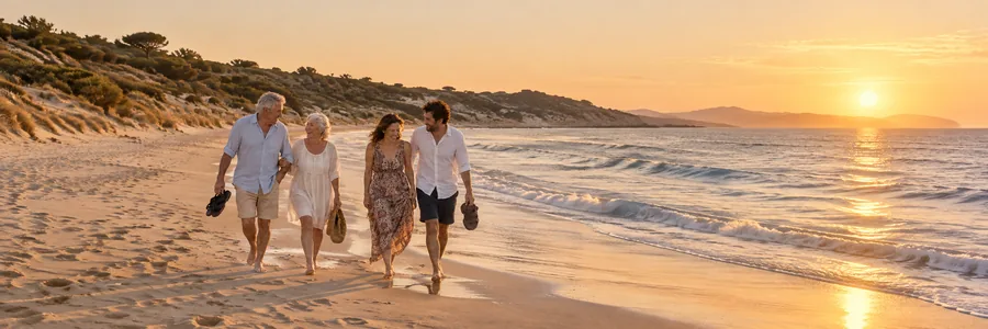 Example: family walking together at the shoreline.